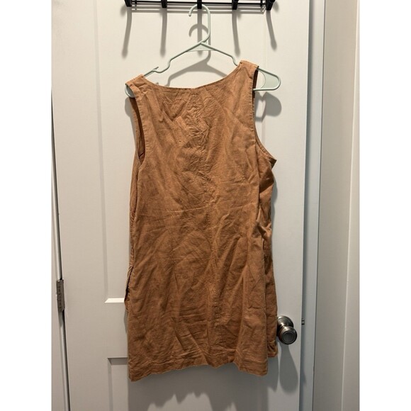 Abercrombie & Fitch Linen Shift Dress Tan Square Neck Mini Length Lined: L - Picture 3 of 4